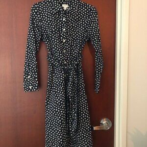 Deep Navy Blue Floral Long Sleeve Shirt Dress - J Crew Factory Size 0